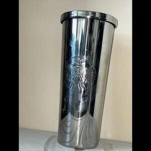 Starbucks Stainless‎ Steel 24 Oz Tumbler Shiny Silver color w logo No Straw